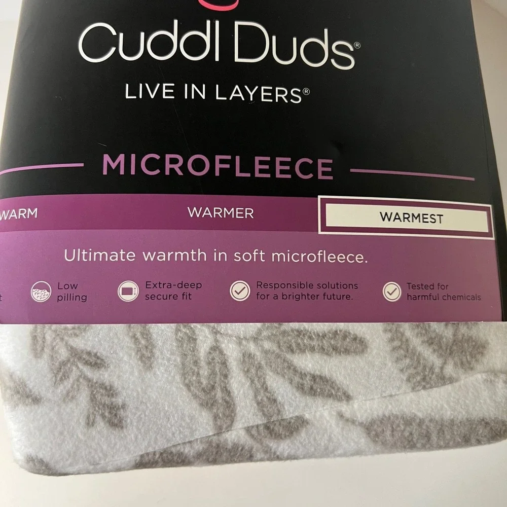 Cuddl‎ Duds MicroFleece Full Sheet Set Foliage Polyester Gray White NIP